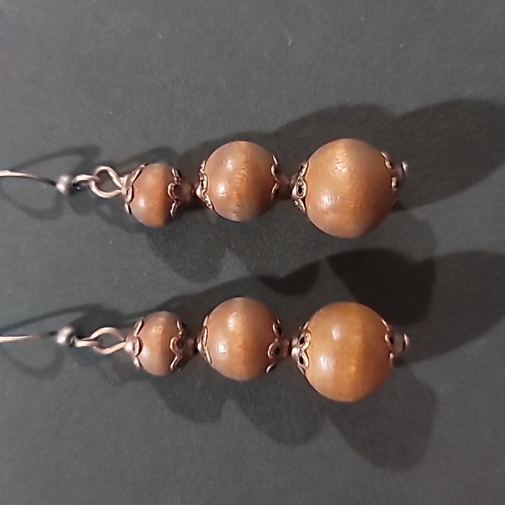 Wooden Beaded Dangle Drop Earrings